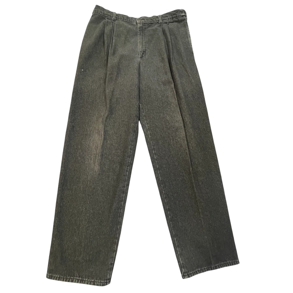 Savane Process 2000 Mens Pleated Denim Pants Black Faded 34x32 High Rise Cotton